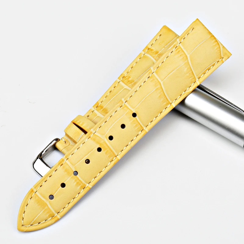 MAIKES Watch Accessories Genuine Leather Watch Strap New Yellow Watch Bands Alligator Pattern Bracelet for Men Women