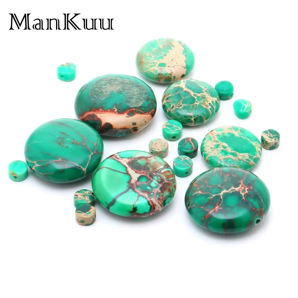 ManKuu 6mm/18mm/25mm Flat Round Green Sea Sediment Jaspers Imperial Natural Stone Beads For Handmade DIY Jewelry Making 5pcs/Lot