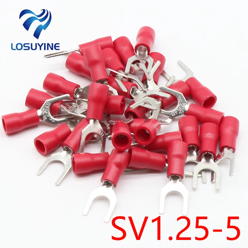 

SV1.25-5 Red 100PCS/Pack SV1.25-5 Insulated Fork Cable Wire Terminal Connector Electrical Crimp Terminal SV1-5 SV