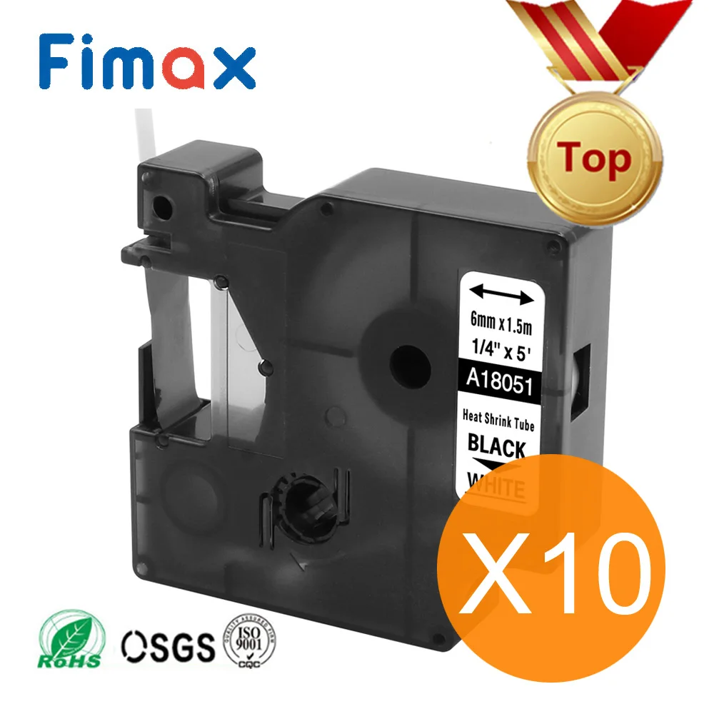 Fimax 10 PK Compatible For Dymo 9mm Industrial Heat Shrink Tube 18051 18052 18053 18054 18055 18056  DYMO Rhino Labeling Machine