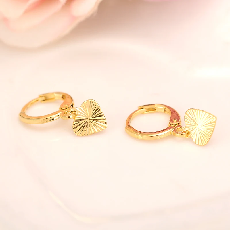 Gold Color Cute Heart Drop Earrings Women/Girl Lovely Trendy Jewelry For African/Arab/Middle Eastern Kids Children Best Gift
