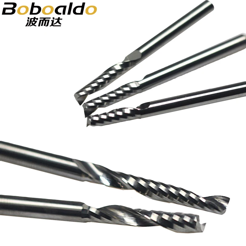 Brocas de enrutador en espiral, molino de extremo CNC, MDF, Fresa, serie A, AA, AAA, acrílico, aluminio, cobre, latón, 3.175mm