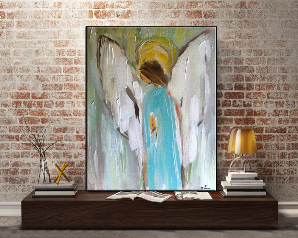 

Free Shipping High Quality Hand Painted Modern Abstract Angel Painting Canvas Handmade Wall Art Decorative Christmas Oil Paints