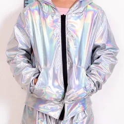 2022 New Spring Autumn Kids Bomber Jacket Stage Performance Wear Paillette Feminina Casaco Fluorescence Hip Hop Dance Coat