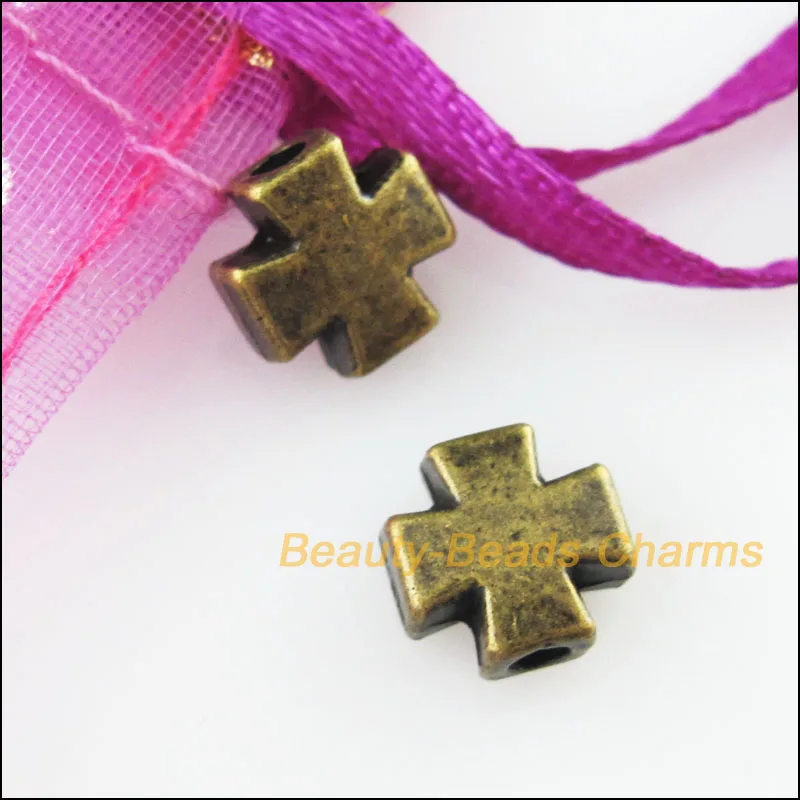 30New Tiny Smooth Cross Charms Antiqued Bronze Color Spacer Beads 8mm