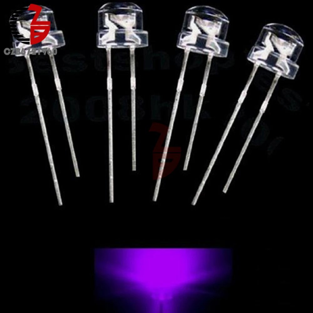 100Pcs 5mm Diode Straw Hat White Red Green Blue Yellow Purple Smd Smt Led Clear Super Bright Wide Angle Bulb 20000mcd Lamp