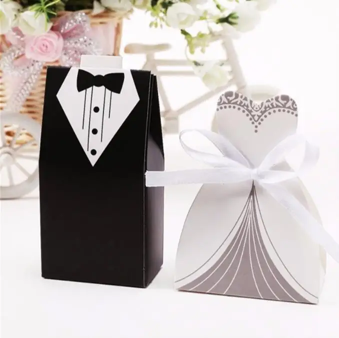 

Hot sale New 4000 Pcs Bridal Gift Cases Groom Tuxedo Dress Gown Ribbon Wedding Favor Candy Box