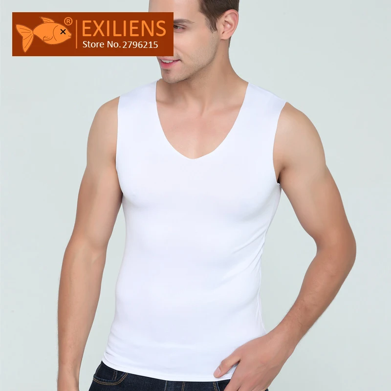 EXILIENS الرجال سترة تانك القمم رجل داخلية رجالي مثير السروال الحرير الجليد اللياقة البدنية الخامس الرقبة أكمام سلس حجم M-3XL العلامة التجارية