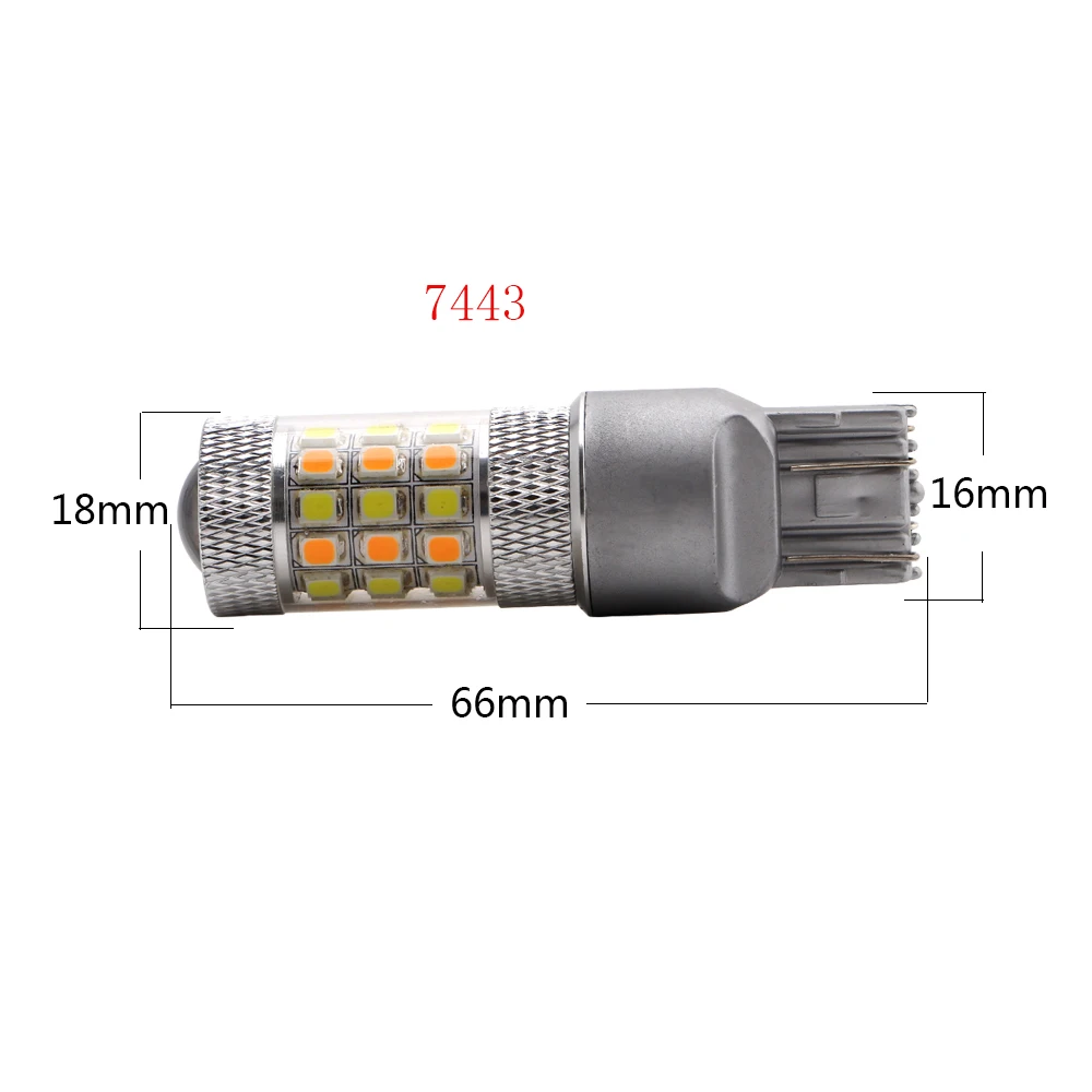 2PCS T20 P21W 7443 2835 42 SMD Led Car Bulb White/Amber Dual Color DC 12V Turn Signal Light Paring Light white+yello