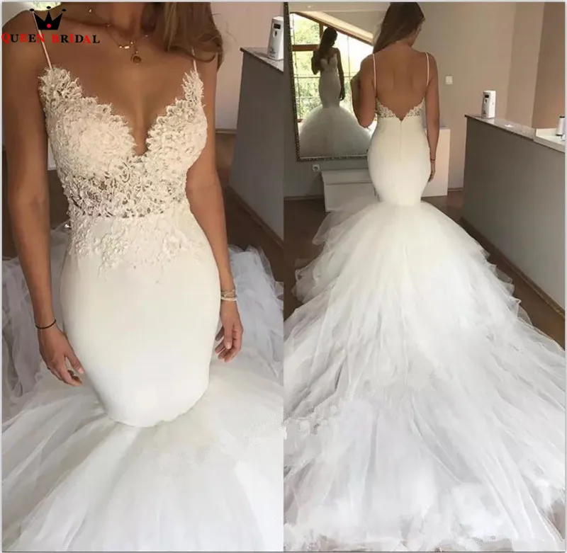 Sexy Wedding Dresses Mermaid Lace Beading Long Train Backless Vintage Wedding Gown Bridal Dress Custom Made YB148M