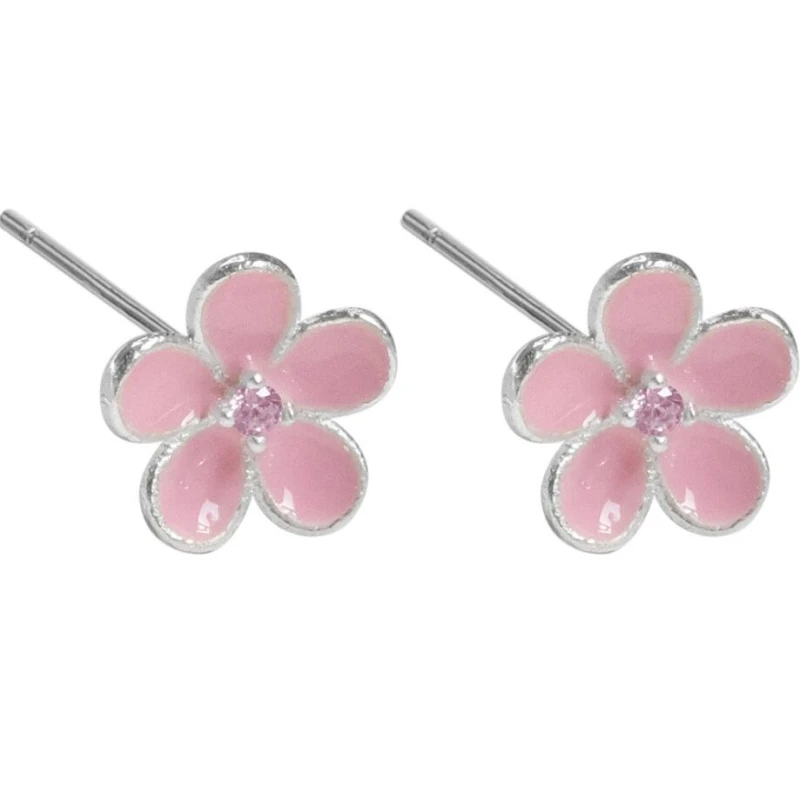 Pink Flower Peach Blossom Fresh Cute Silver Color Trendy Female Stud Earrings For Women Girl Luxury Jewelry Party Gift