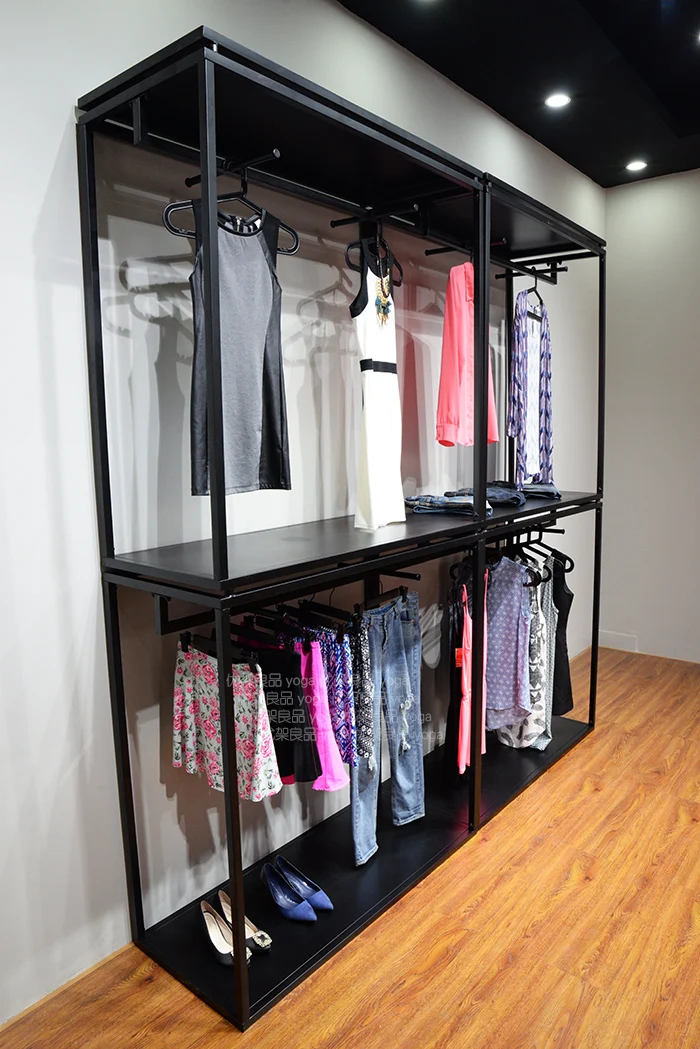 Clothing store display shelf, shelf, home shelf, clothes rack, floor hanger, double deck clothing rack, men and women store