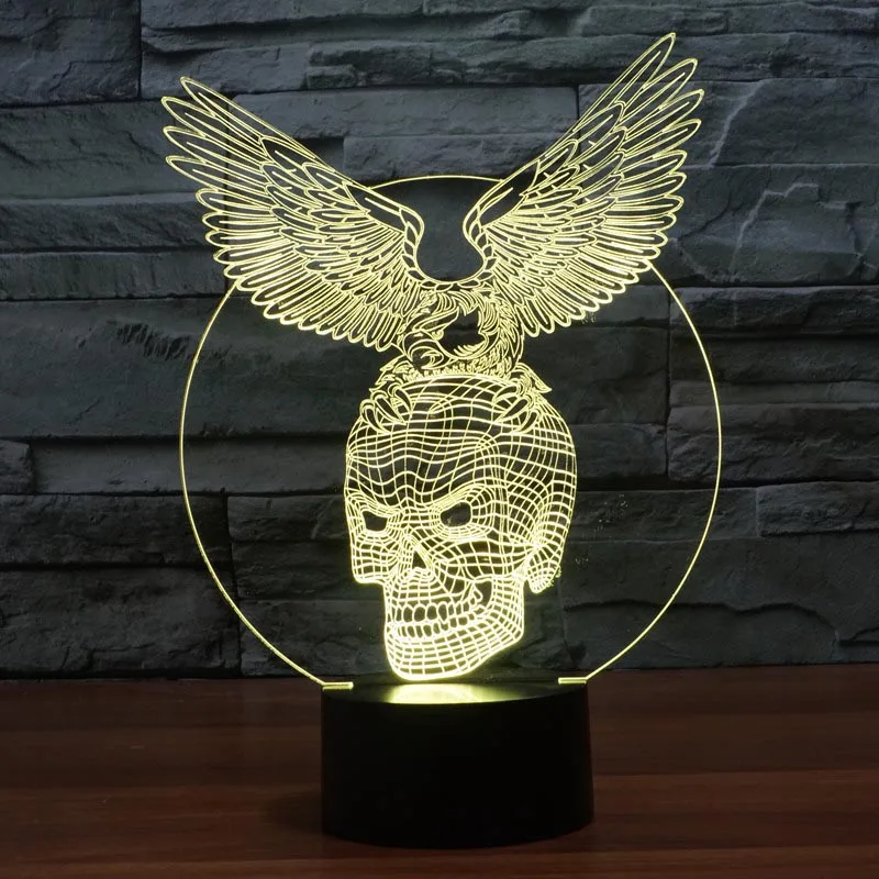 New Eagle in foreign trade holds skull colorful 3D lamp touch LED illusion lamp creative gift