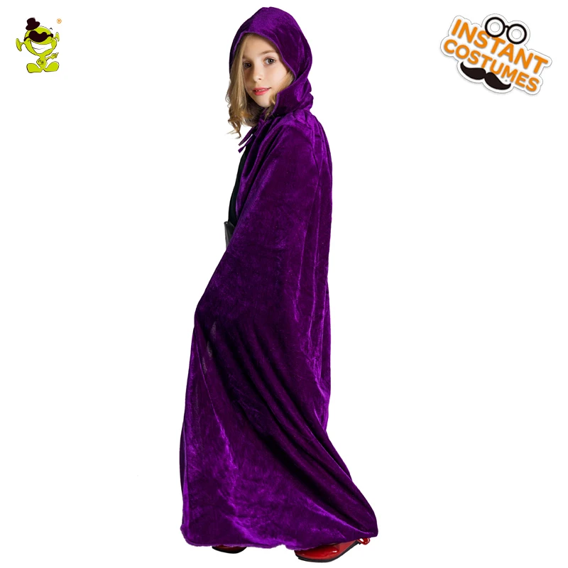 Kids Purple Hooded Cape Fancy Dress Long Velvet Cloak Wizard Cape Cosplay  Halloween Party for Girls Princess Cloak Costumes image 3