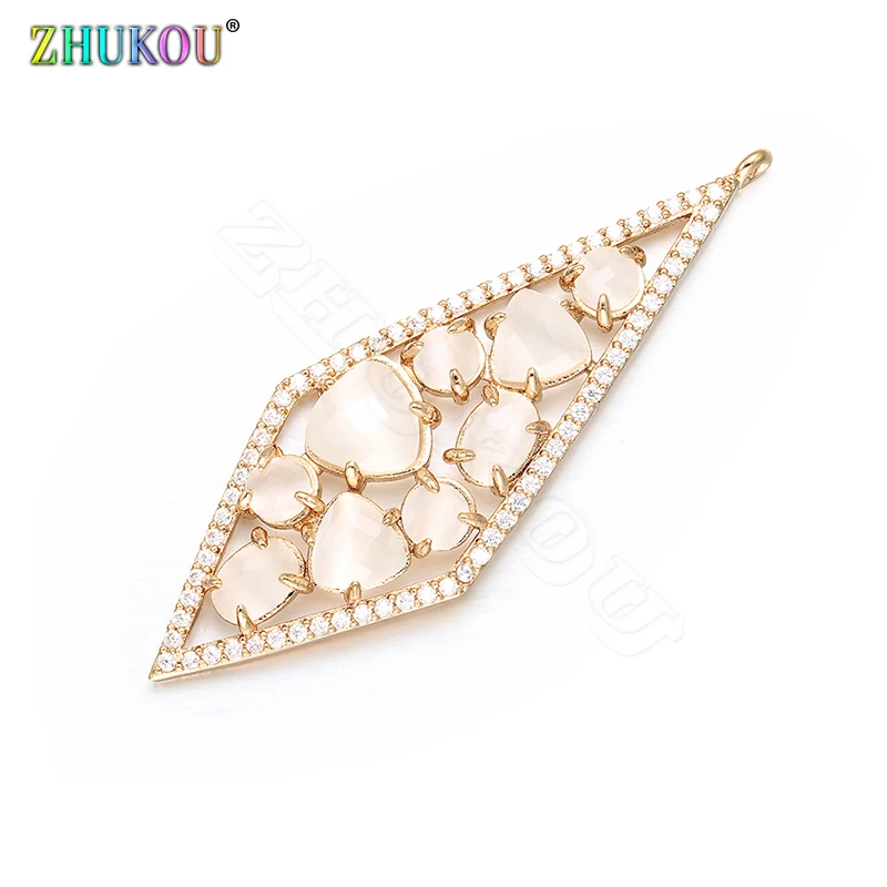 ZHUKOU Novel 20x56mm Geometric stones Pendant Sparkling Handmade Earring Necklace Pendant Jewelry Accessories VD385A hole:1.2mm