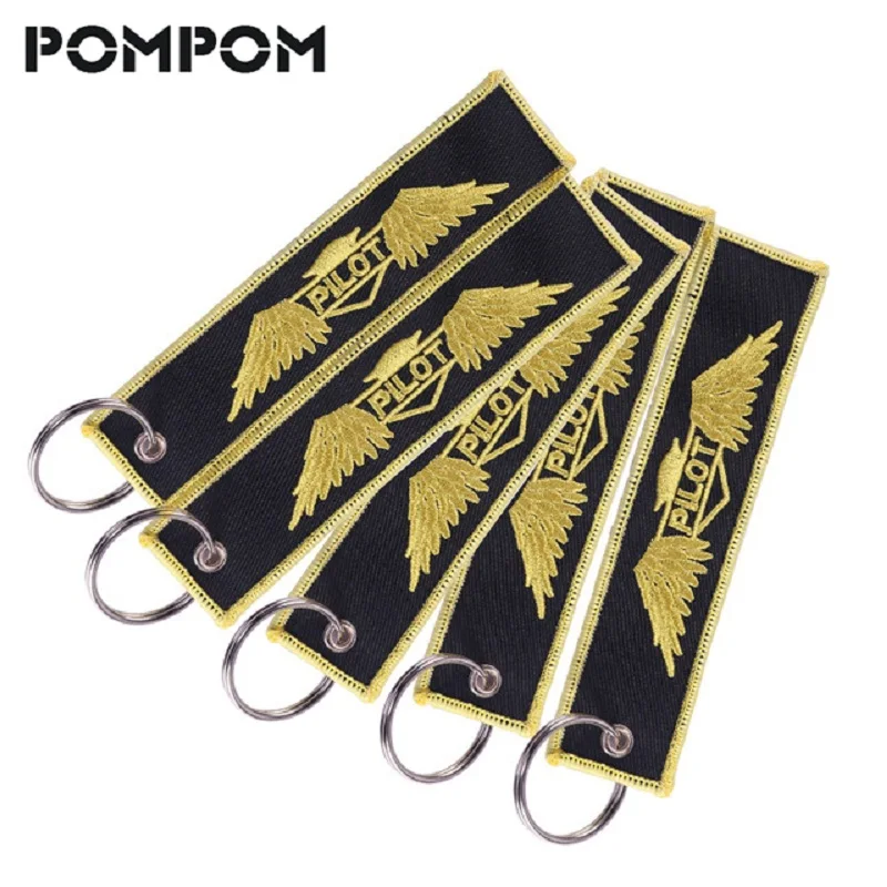 

5 PCS/LOT Angel Pilot Key Chain Embroidery Pilot Key Chain Ring Aviation Gift Key Tag Label Chaveiros Atacado Keychain Jewelry