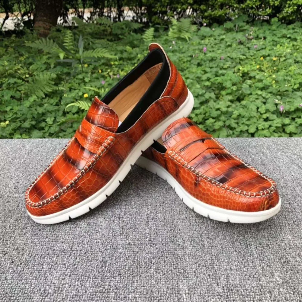 Luxury quality 100% real genuine crocodile skin men shoe, top quality durable solid crocodile skin men shoe orange+brown 2 color