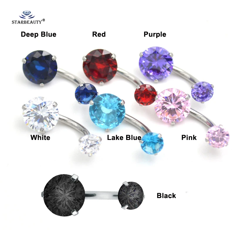 Fashion 5/8mm Round Crystal Zircon Belly Button Rings Lobe Earring Navel Piercing Jewelry Surgical Steel 1.6x10mm 14G Belly Bar