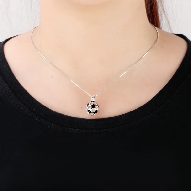 CLUCI 925 Sterling Silver Soccer Ball Charms Pendant Women Jewelry Gift Real Silver 925 Soccer Shaped Pearl Cage Locket SC373SB
