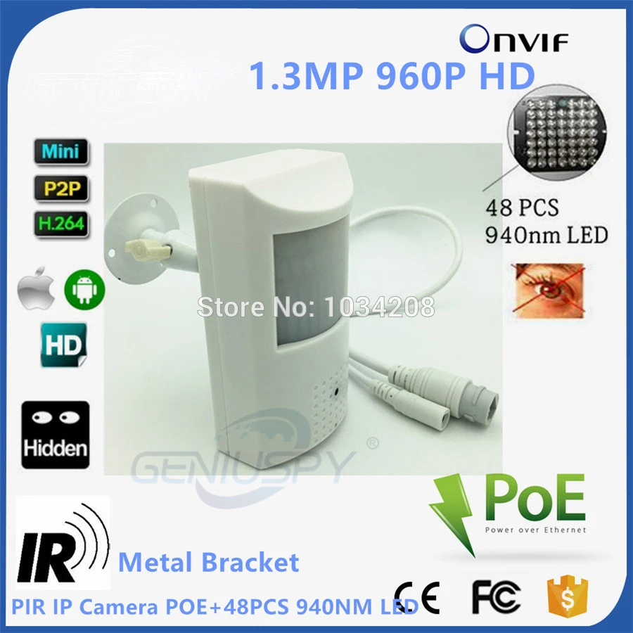 

960P Poe Covert Network Camera Night Vision 940nm IR led POE PIR Style Motion Detector PoE Mini IP Ethernet Camera P2P