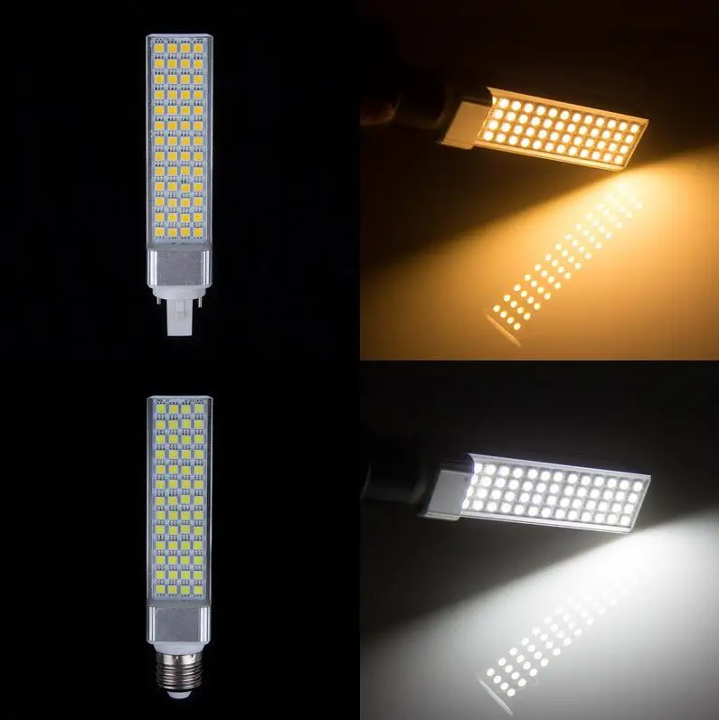 Aluminum Casting LED lamp 12W G24 G23 E14 E27 5050 SMD 52LEDs Corn Bulb AC 85V-265V High quality Horizontal Plug light