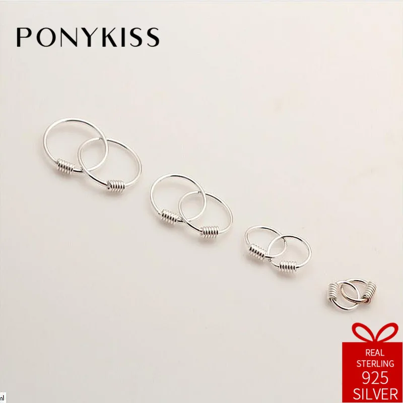 PONYKISS Trendy S925 Sterling Silver Round Sweet Minimalist Hoop Earrings Women Fashion Anniversary Jewelry Valentines Day Gift