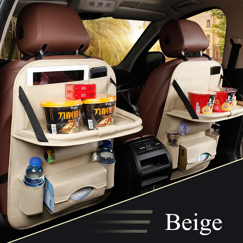 New Car Seat Back Bag Folding Table Organizer Pad Drink Chair Storage Pocket Box Travel Stowing Tidying Automobile Accessories