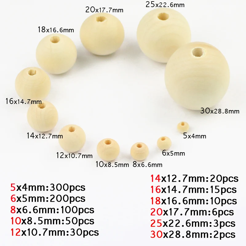 JHNBY Handmade Wooden Beads 5~30MM Natural wood Eco-Friendly Round Loose beads for Jewelry bracelet making DIY Accessories Toys