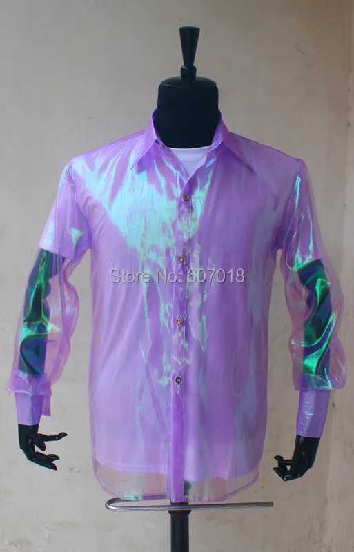 Rare PUNK Rock Casual Classic MJ iridescent purple twinkle organza button front This it it shirt Michael Jackson Costume