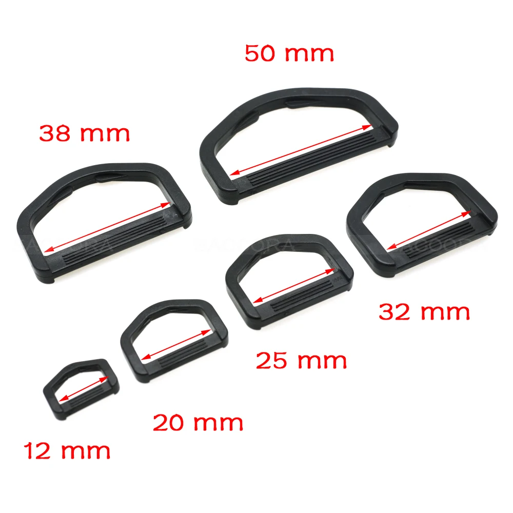 10pcs Plastic D-Ring Buckles For Hooks Backpack Straps Webbing Ring 12mm~50mm Black