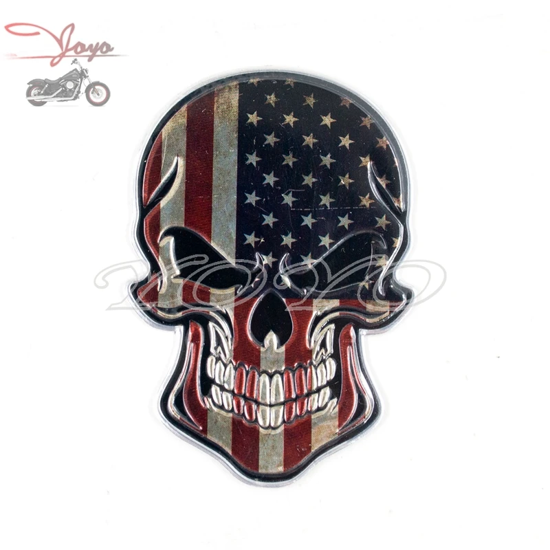 

USA Flag Skull emblem Sticker Metal Decals For Honda Yamaha Suzuki Kawasaki Harley Touring Electra Glide Universal