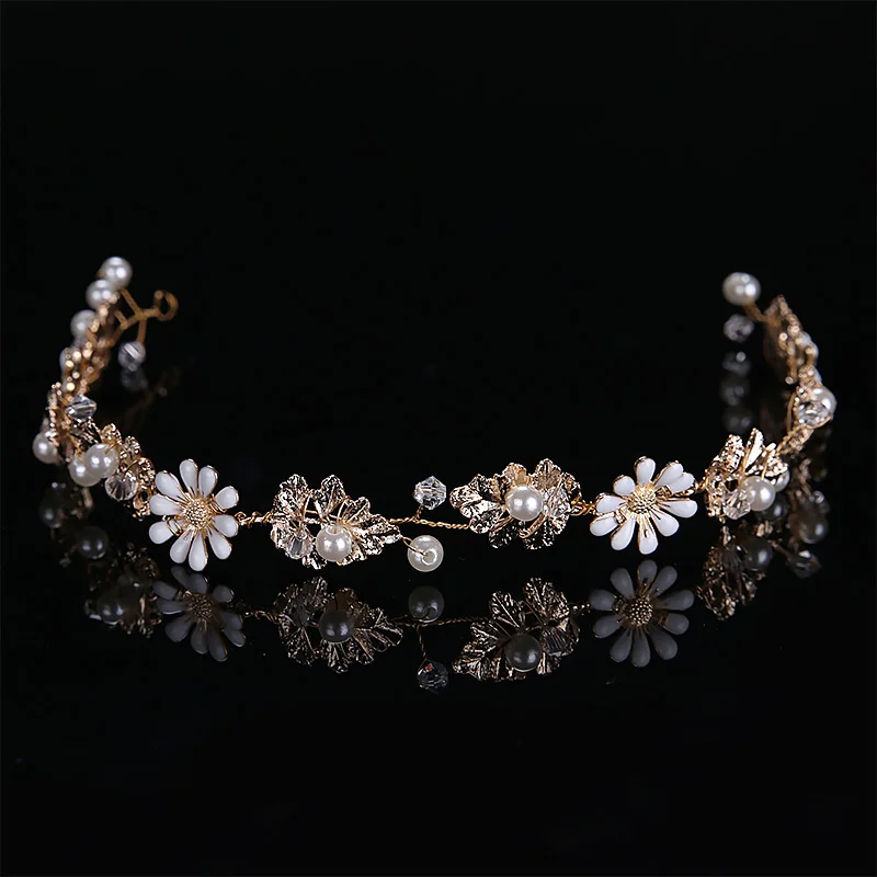 FORSEVEN Gold Color Flower Pearls Rhinestone Headband Hair Bands Women Girl Bride Noiva Wedding Party Hair Jewelry Headpieces