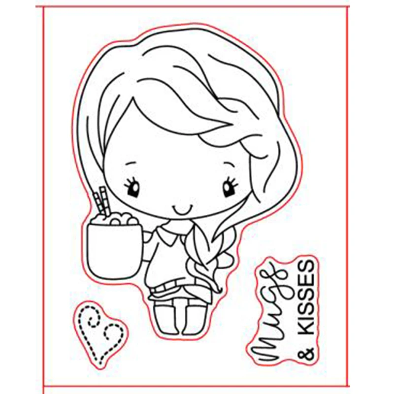 Kisses Lovely Girl Pattern Silicone Stamp Rubber Seal Transparent Clear For Scrapbook Album Embossing Decor DIY Crafts 3x4in