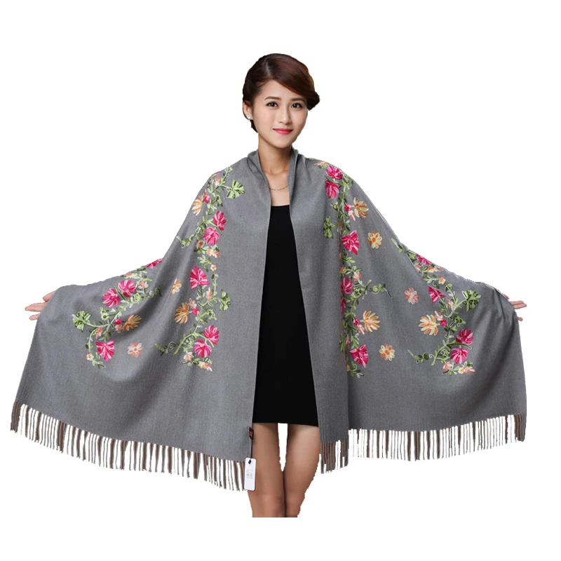 Fashion Brand Scarves Women Winter Scart Cashmere Embroider Flower Wrap Shawl 19 Colors Face Scarf Tassels Scarf Shawl