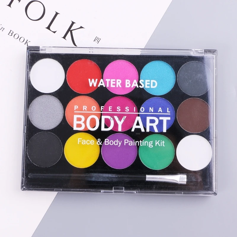 Maquillaje corporal de 15 colores, pintura al agua no tóxica, Kit de pintura al óleo para la cara y el cuerpo con pincel para Navidad, fiesta de