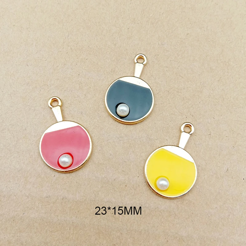 10pcs/lot Pearl Ping Pong Ball Enamel Charms Alloy Table Tennis Ball Pendant Bracelet Earring Keychain Jewelry Accessory YZ357