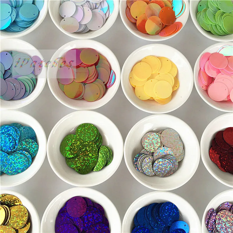 90pcs/lot 20mm Round Sequins PVC Laser Paillette sewing Craft Flat With Side Hole Belly Dance Garment DIY Accessories 16 colors
