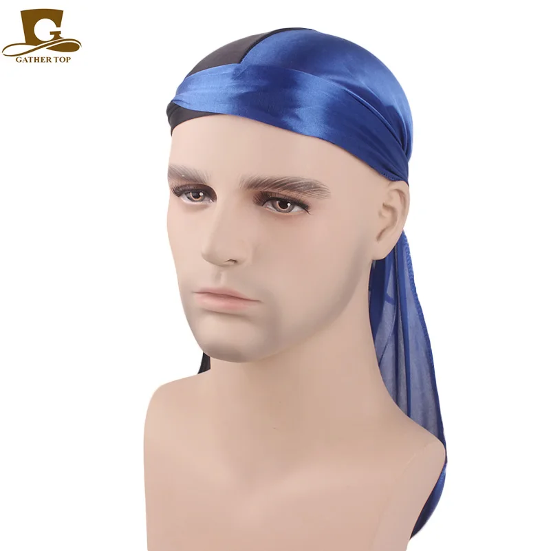 New Fashion Double Colors Soft Satin Durag Men's Silky Patchwork Durags Bandanas Turban Headwear Headband Hat Hair Accessories