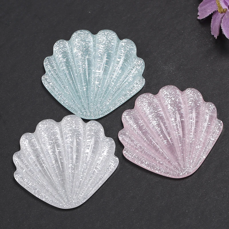 20Pcs 40mm Glitter Shell Charms Flatback Resin Crafts For Necklace Pendant Keychain Earring DIY Making