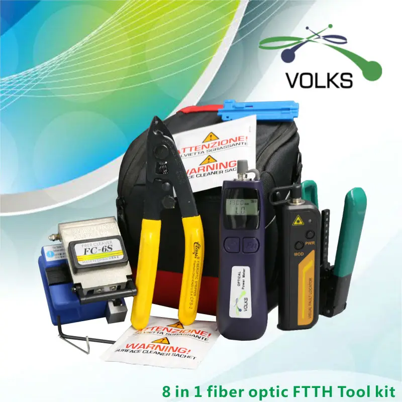 

Fiber Optic FTTH Tool Kit, Fiber Cleaver, Power Meter, 12km Visual Fault Locator, 8 in 1, FC-6S