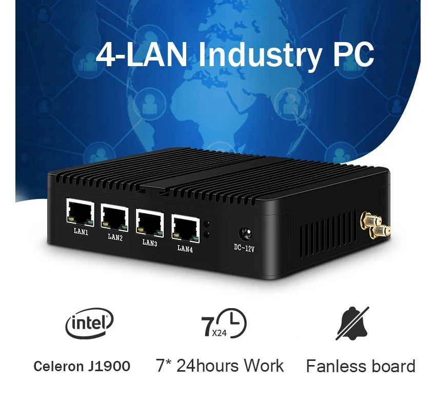 Fanless Mini PC 4 Ethernet Celeron J1900 N2830 Firewall Router Pfsense Windows OpenWrt Debian Industrial PC Computer Server