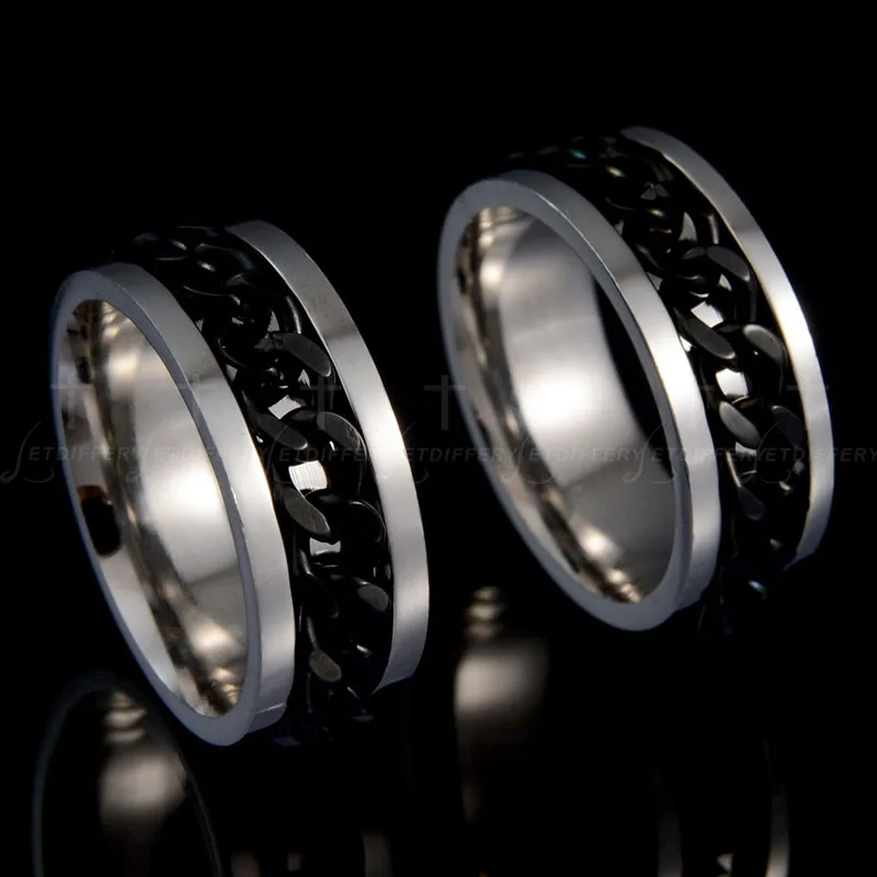 Letdiffery Fashion Spinner Black Chain Ring Stainless Steel Punk Rock Accessories Three Colors Option For Men Gift