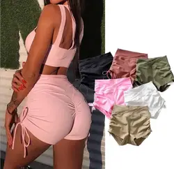 BKLD Women Casual High Waist Shorts Fitness Slim Skinny Shorts Solid Color Lace Up Ruched Shorts Summer White Black Biker Shorts