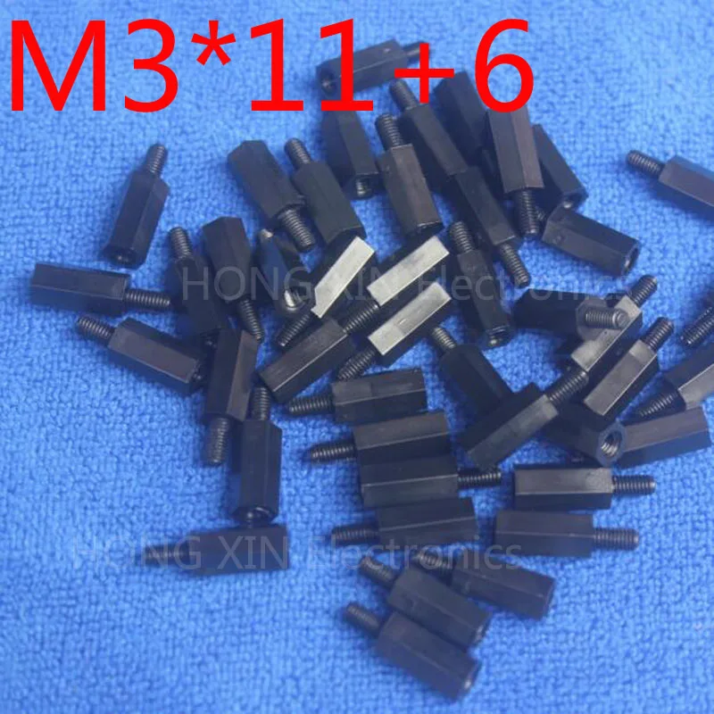 Entretoise en Nylon noir M3 * 11 + 6, 1 pièces, Standard M3 mâle-femelle 11mm, Kit de réparation, haute qualité