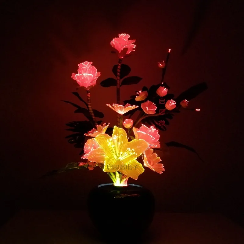 Flash Optical Fiber Multicolor Rose Lily With Fiber Optic Wire Spun Silk Plastic Novelty Artistic Home Party Shop Decoration