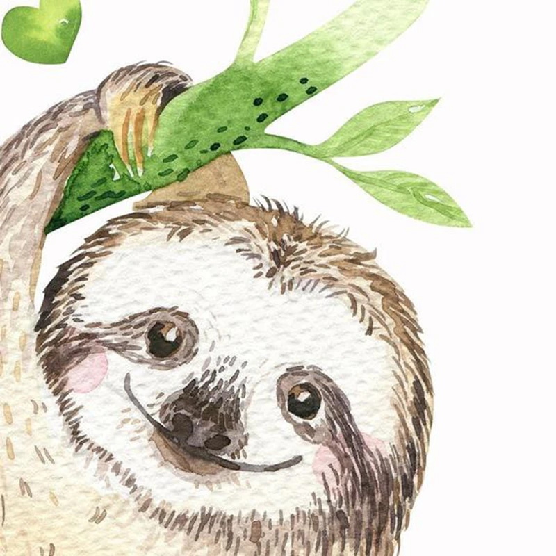 Sloth Woodland Animal Nursery Wall Art Canvas Painting Pictures Cute Animals Watercolor Posters Art Prints Children Room Decor