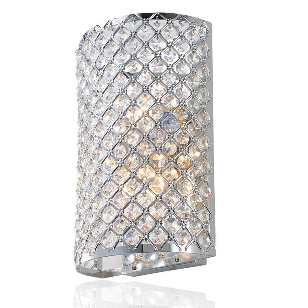 Crystal Embedded Bedroom Wall light Luxury Royal Modern Polished Chrome Plaid Base Living/Meeting Room Wall Lamp