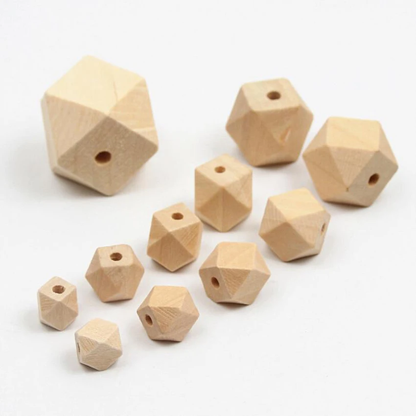 Wood Beads 100pcs/lot 10 12 14 16 18 20 25 30mm Unfinished Geometric Spacer Beads Jewelry For DIY Wooden Necklace Making