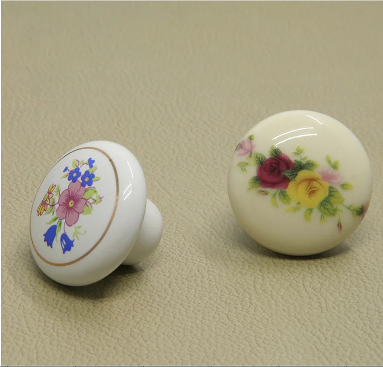 38mm Ceramic Round Single Knobs Cupboard Drawer Pull Kitchen Cabinet Door Wardrobe Furniture Hardware Handles 1PCS