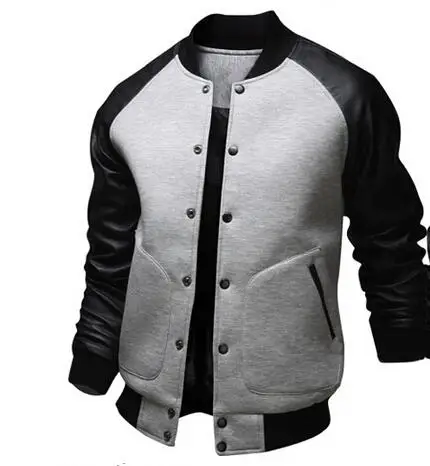 Cool College Baseball Jacket Men 2017 Fashion Design Black Pu Leather Sleeve Mens Slim Fit Varsity Jacket Brand Veste Homme